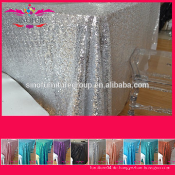 Neuer preiswerter heißer Verkauf fancy 100% Polyester Stickerei metallische Sequenz Hochzeit Silber Sequin Tisch Tuch